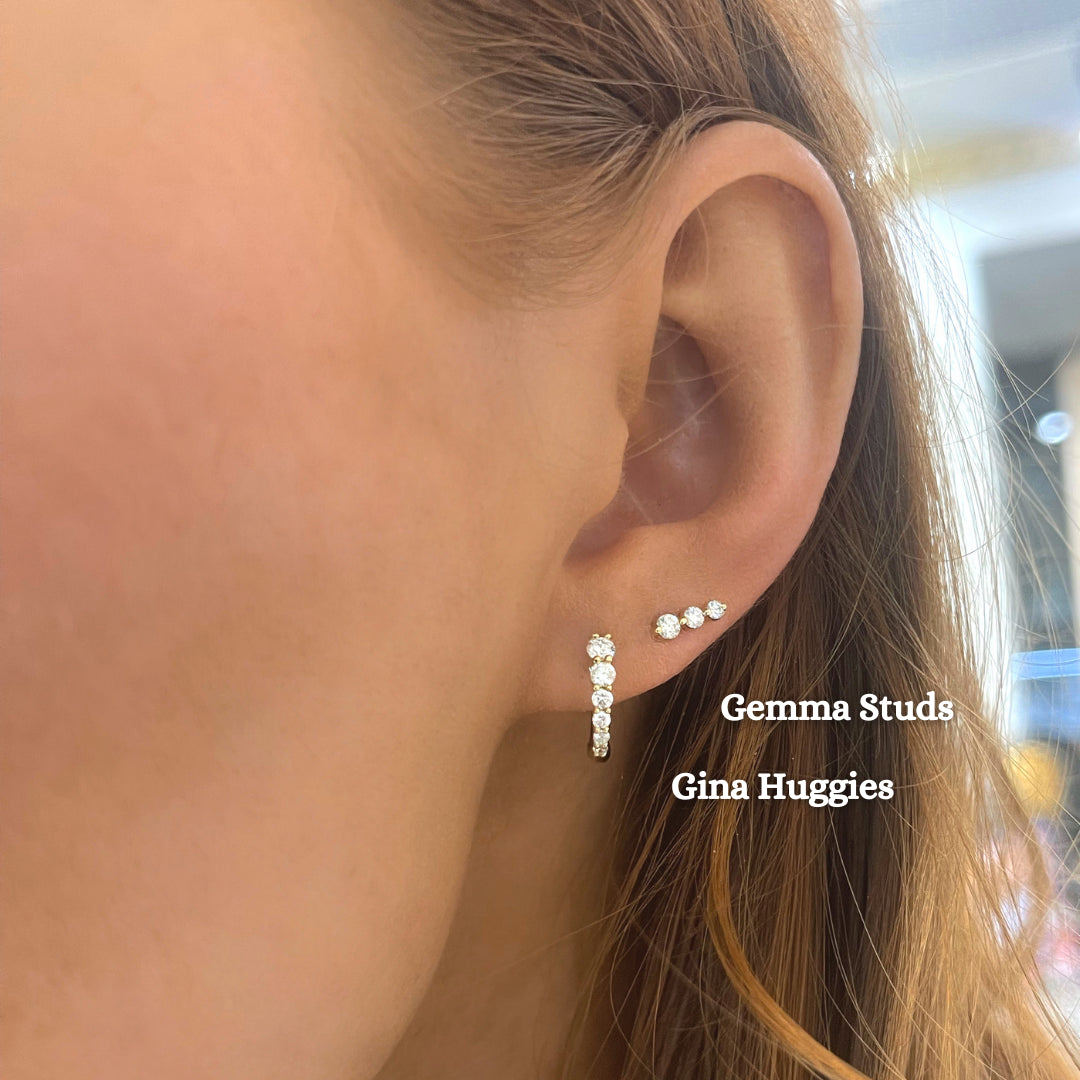 Gemma 3 Diamond Vertical Bar Stud Earrings 14K Yellow Gold / Single Stud (1)