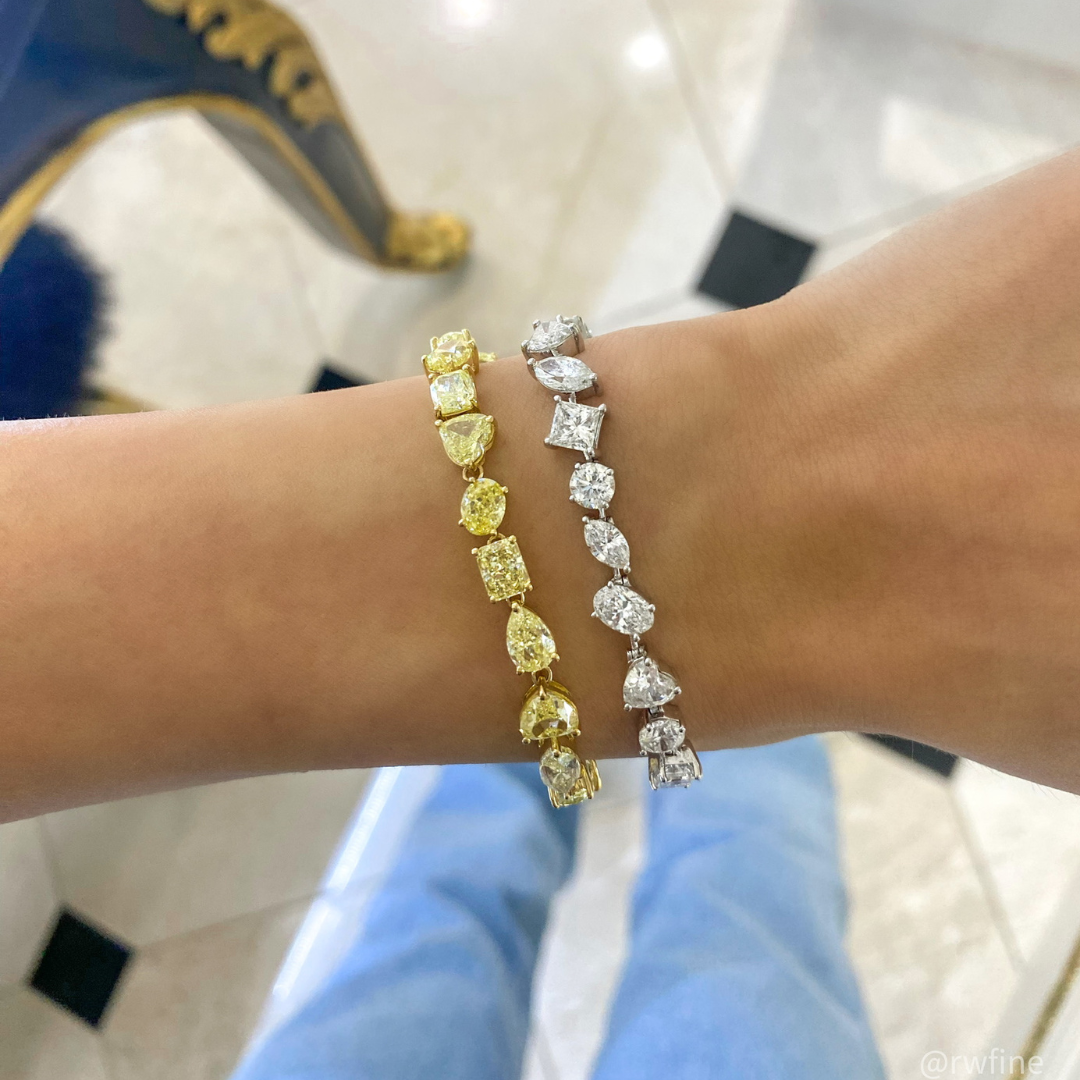7.90ct Fancy Intense Yellow Multi-Shape Diamond Bracelet – Rare Colors