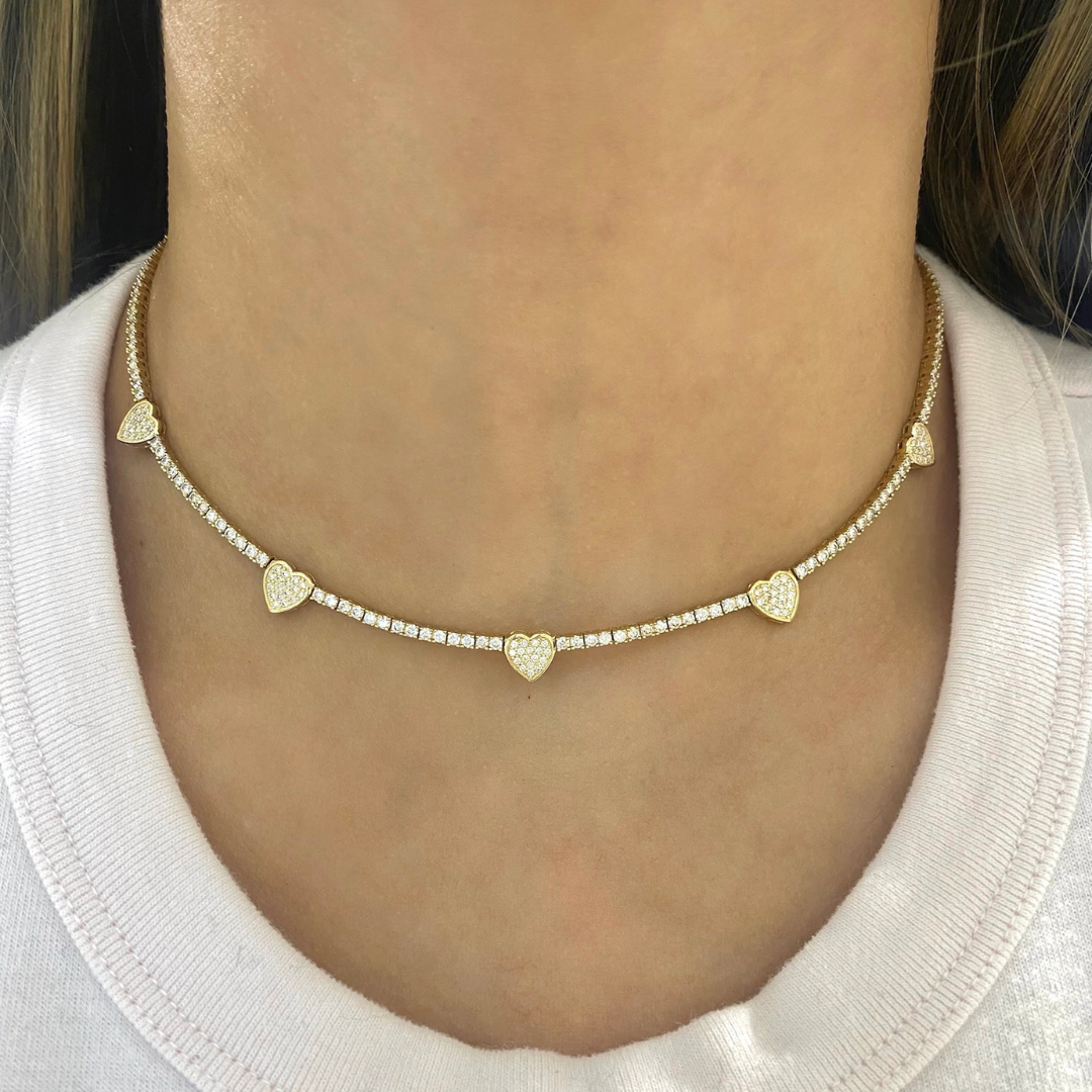 "Five of Hearts" Pave Diamond Tennis Necklace 2.42 ctw