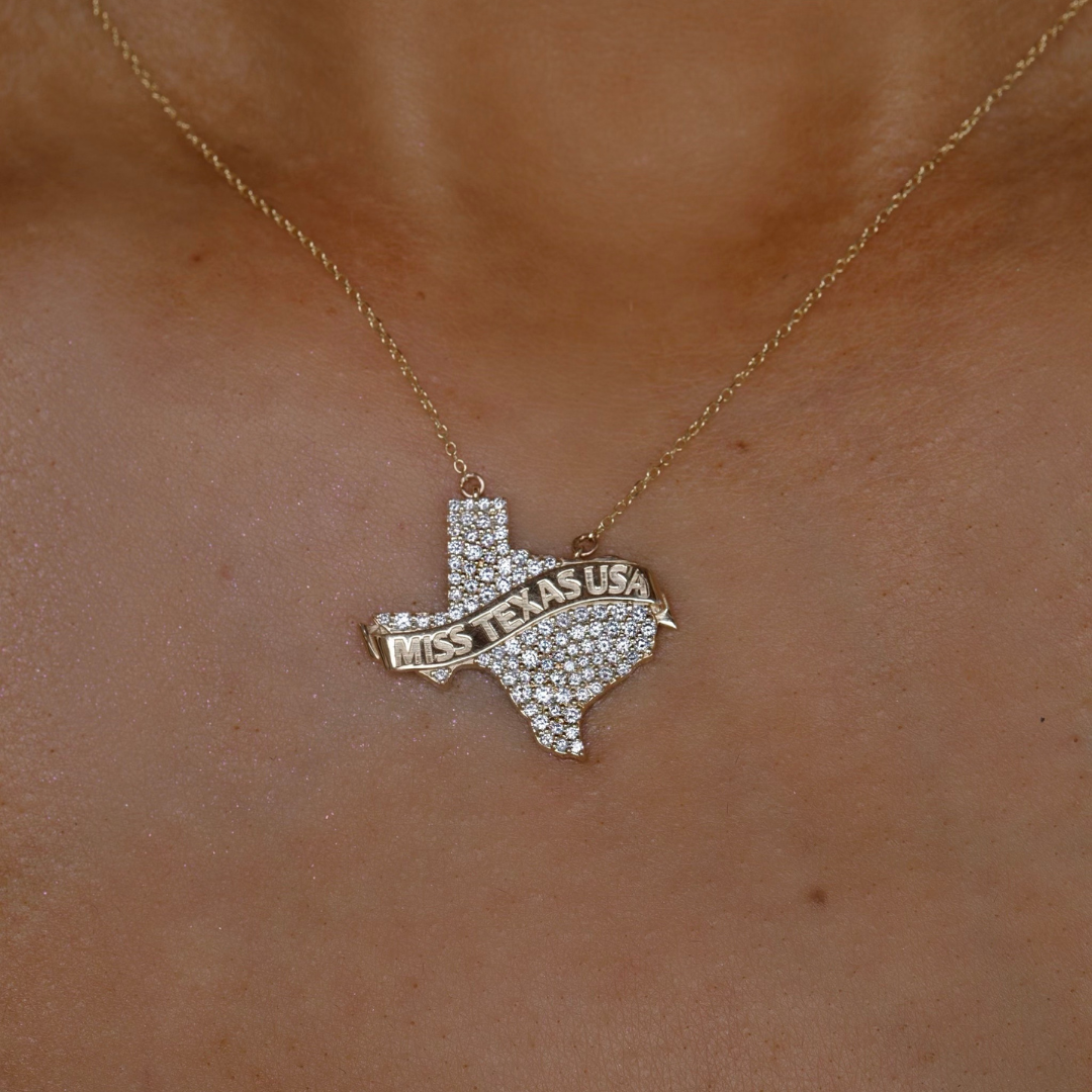 "Deep In The Heart" Pave Diamond Texas Necklace