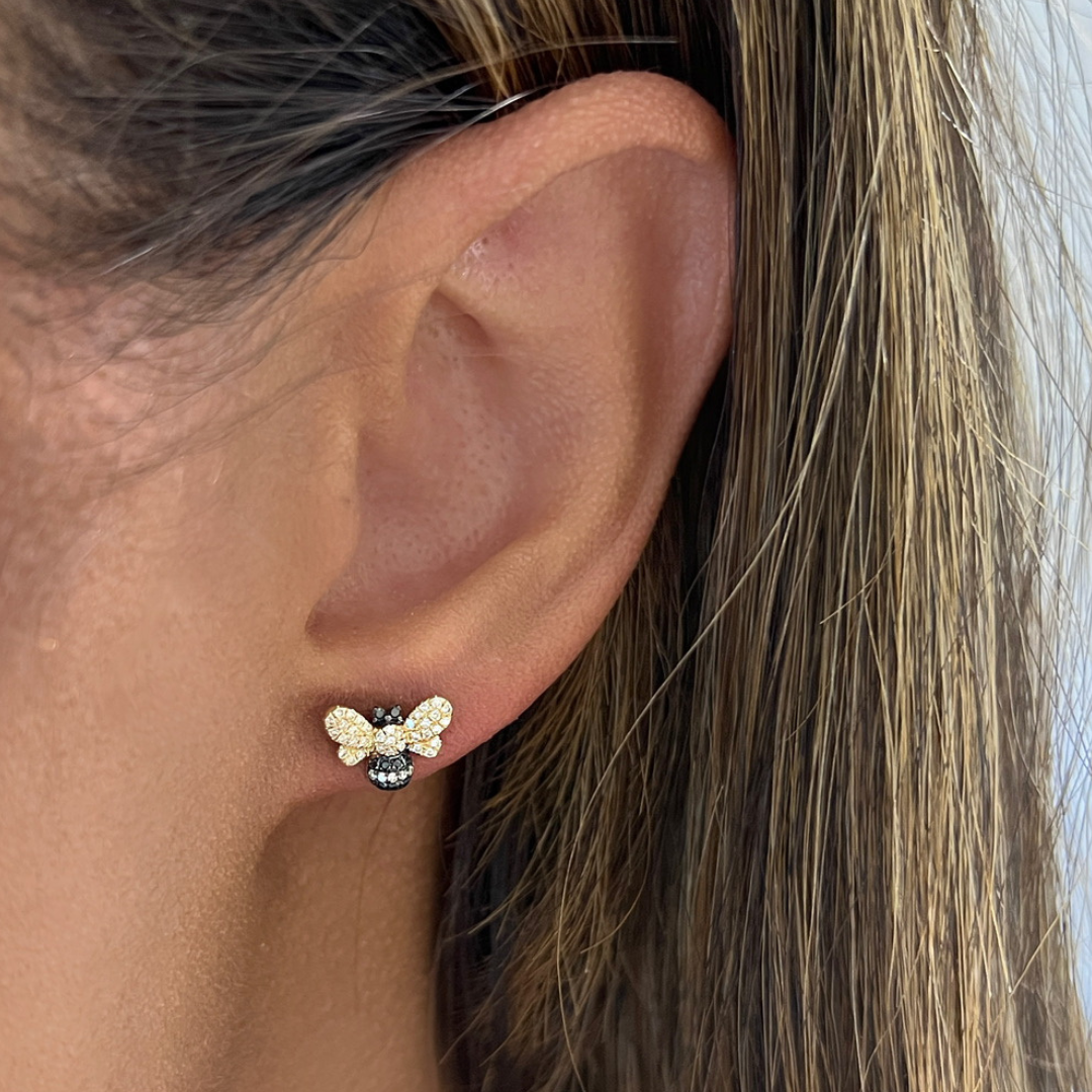 Queen Bee Diamond Bumble Bee Stud Earrings