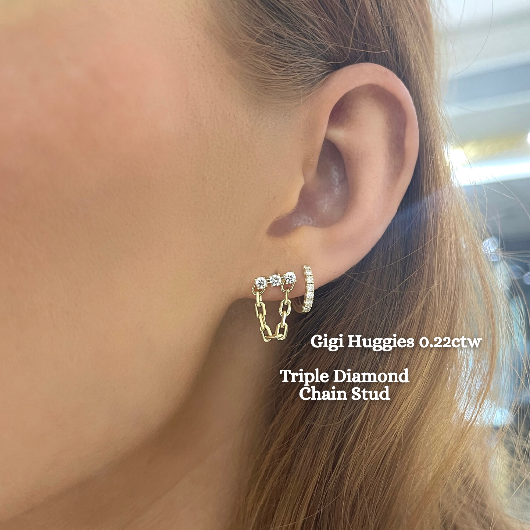 Triple Diamond Chain Stud Earrings