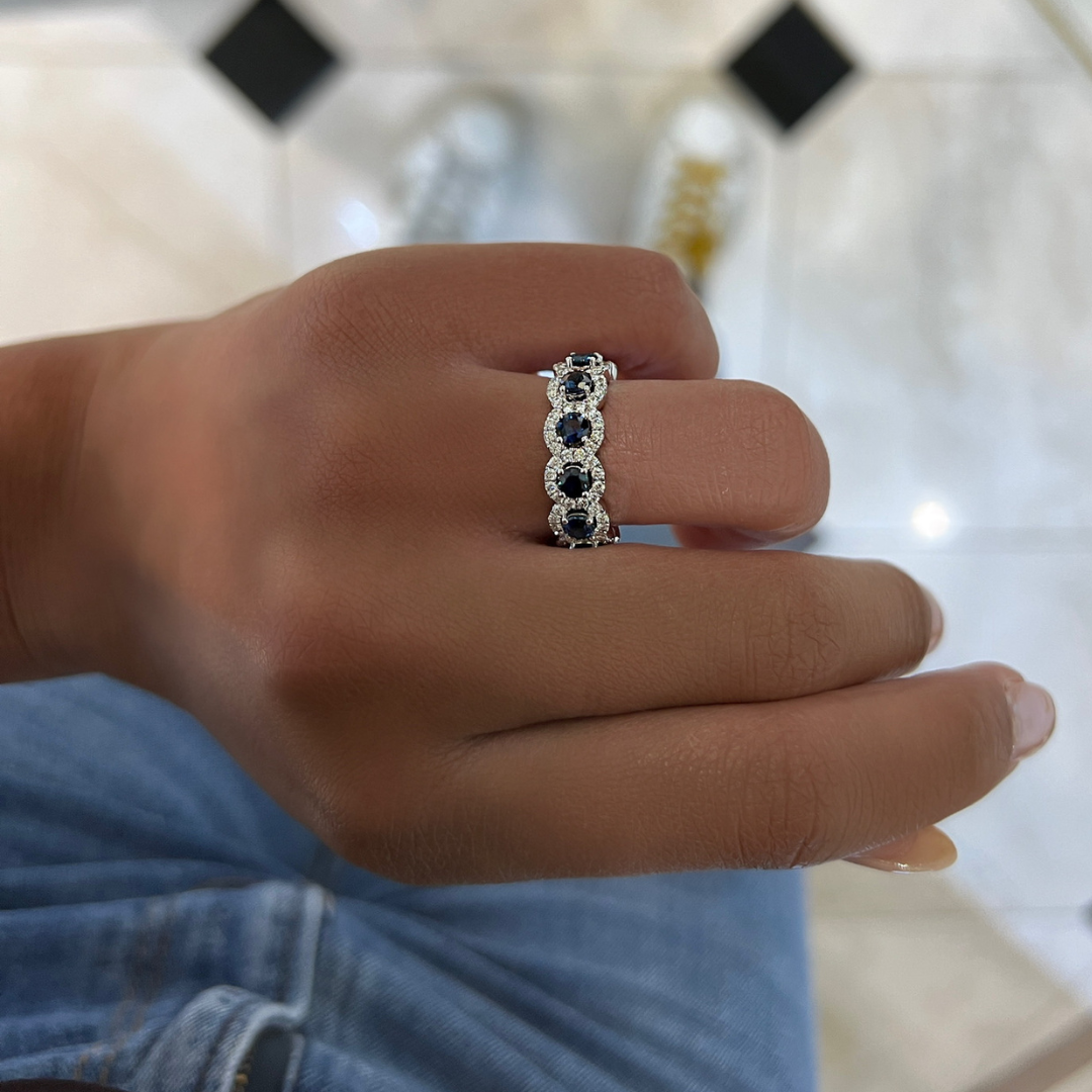 Blue Sapphire & Diamond Eternity Band