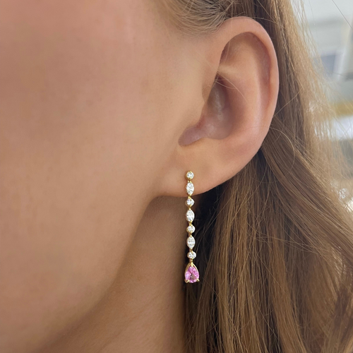 Delta Diamond & Pink Sapphire Pear Dangle Stud Earrings