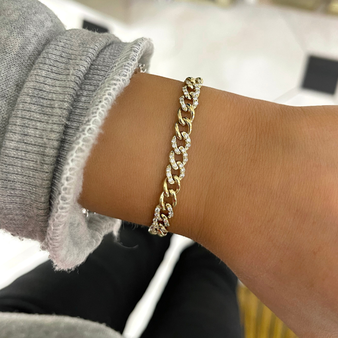 Josie Gold & Diamond Cuban Link Bracelet 18K White Gold