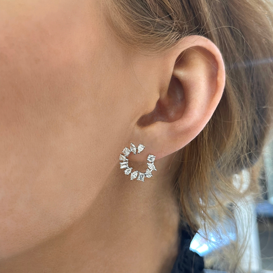 West Multi-Shape Diamond Circle Front Facing Hoop Earrings