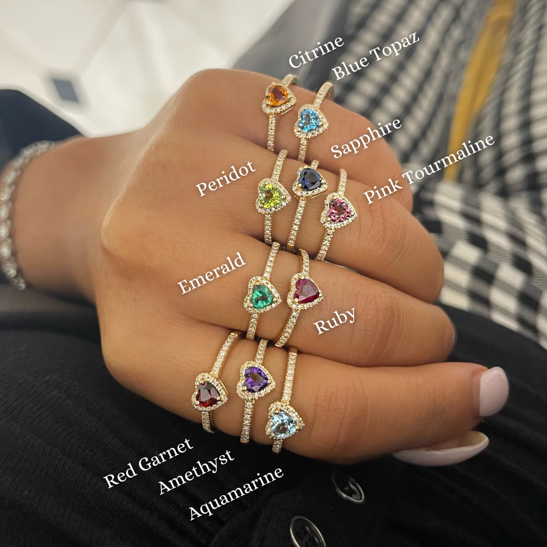 14K Yellow Gold December Blue Topaz Heart Diamond Ring