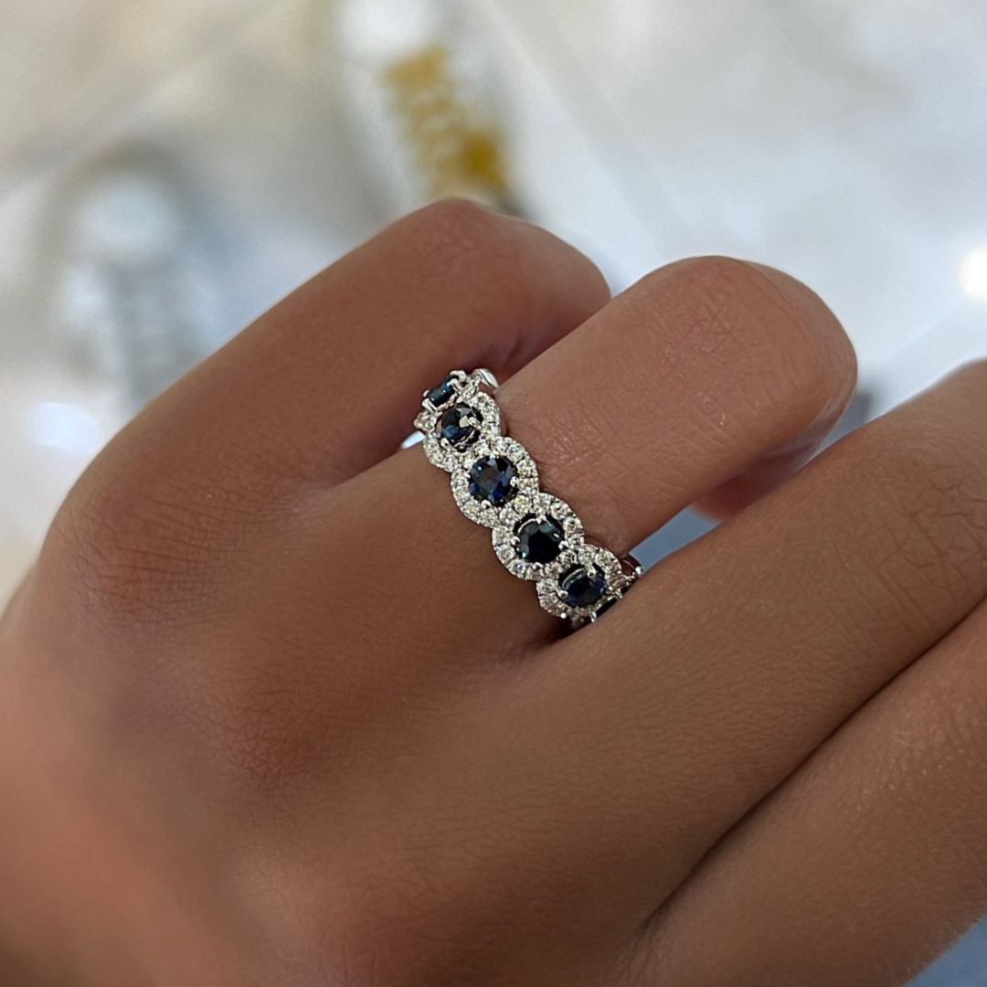 Blue Sapphire & Diamond Eternity Band