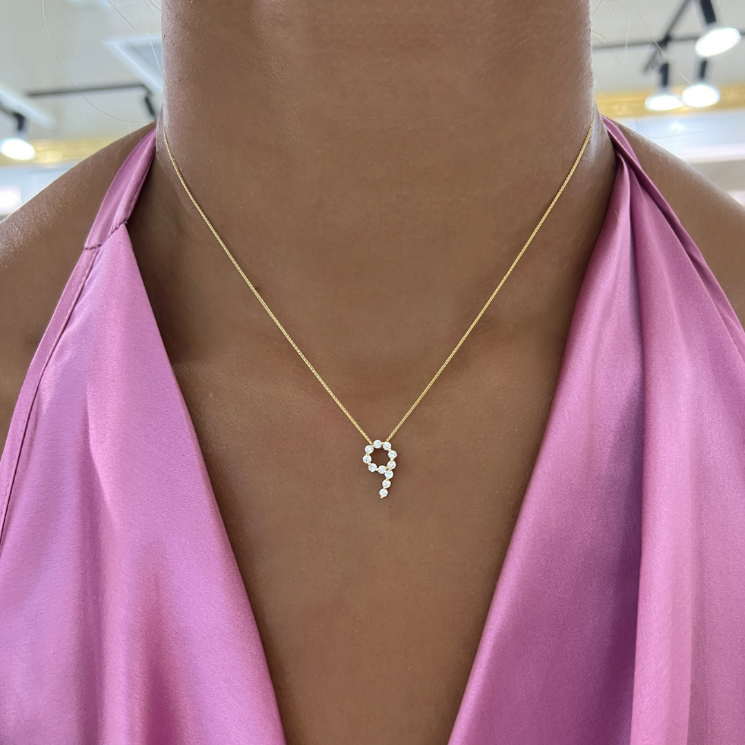 Charlie Cloud Floating Diamond Number Necklace 14K White Gold / Nine / 18 Inches with Jump Rings at 16 & 17