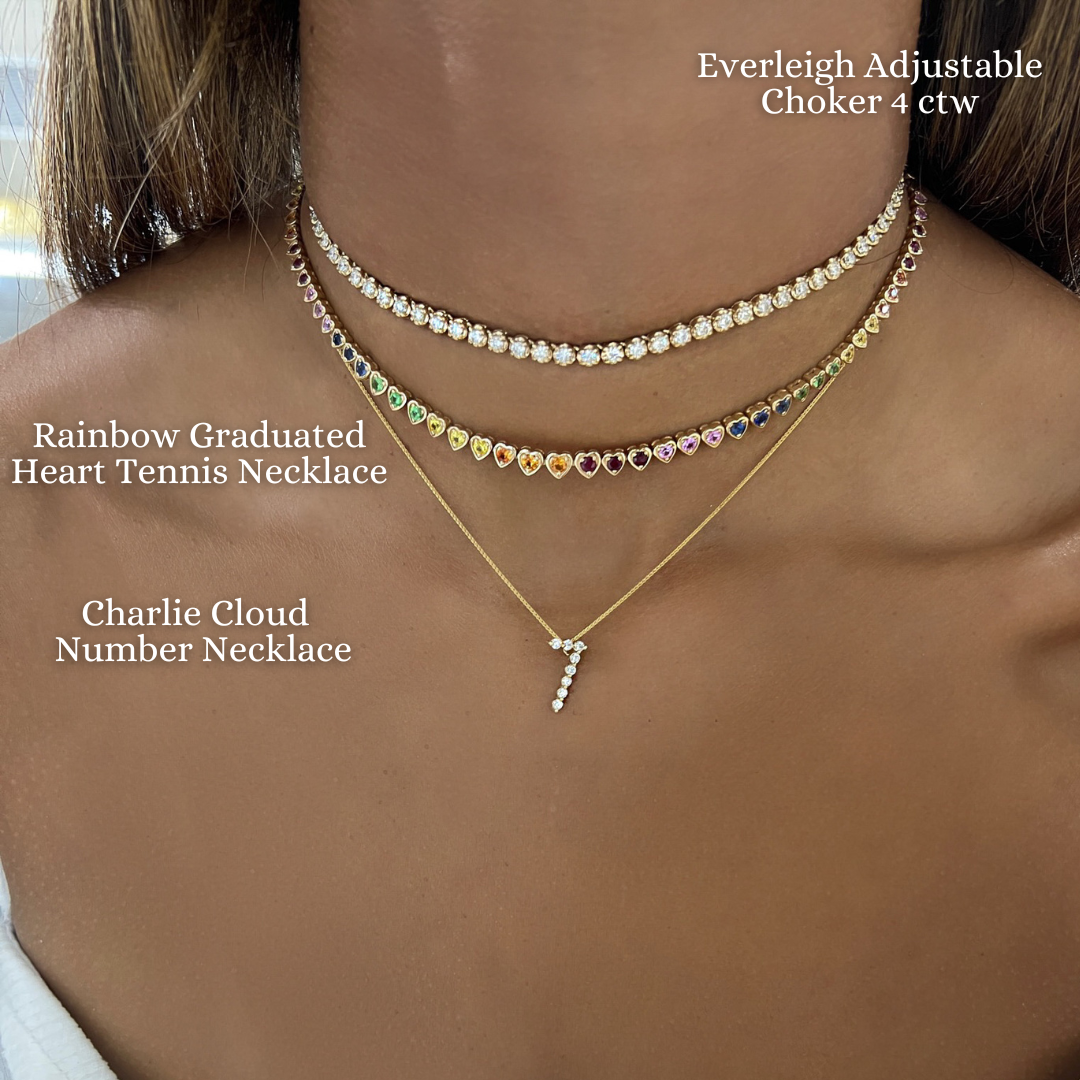 Ryleigh Rainbow Graduated Heart Bezel Adjustable Tennis Necklace 3.81 ctw