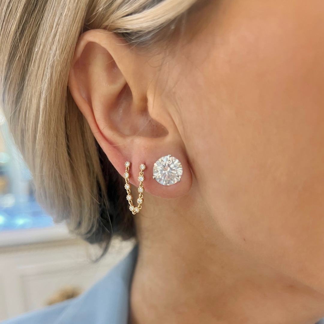 Double Piercing Diamond Stud Earrings