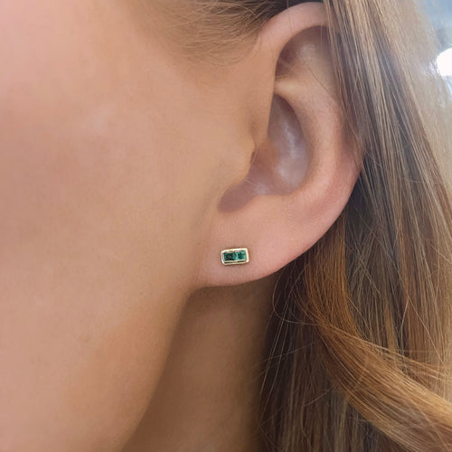 Emerald Baguette Bar Stud Earrings