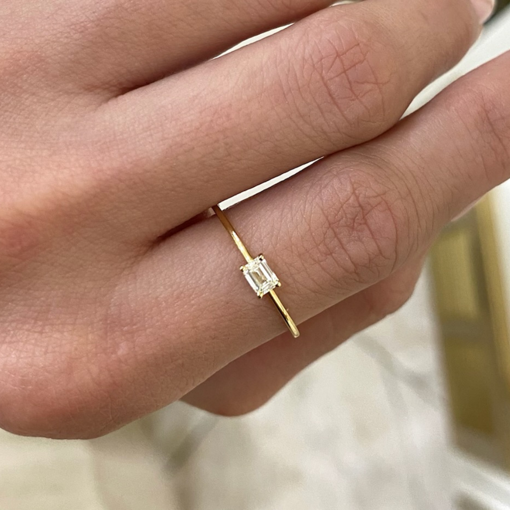 Horizontal Emerald Solitaire Engagement Ring - Safian & Rudolph Jewelers