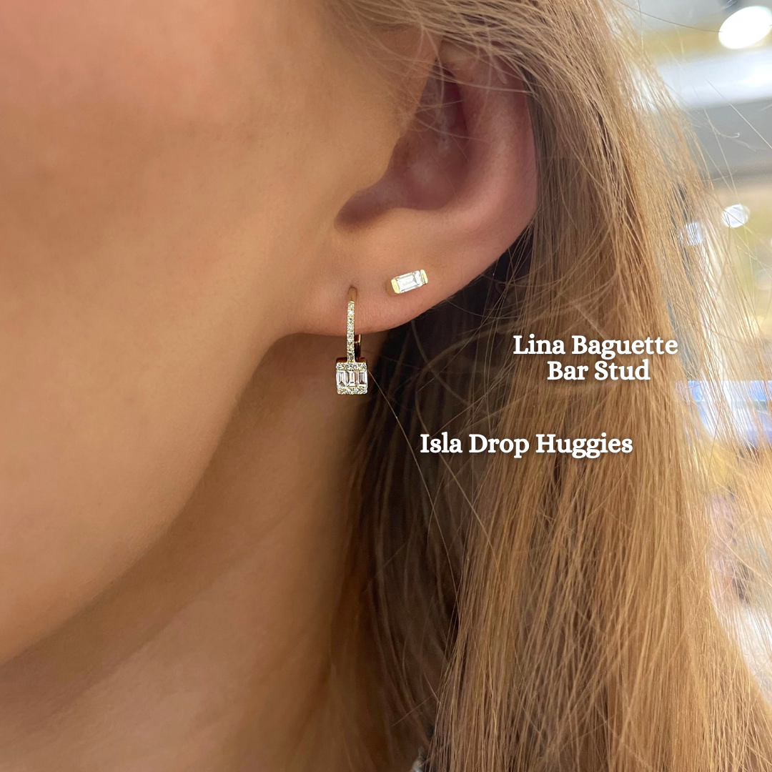 Lina Baguette Bar Diamond Stud Earrings – RWFJ - Main Image