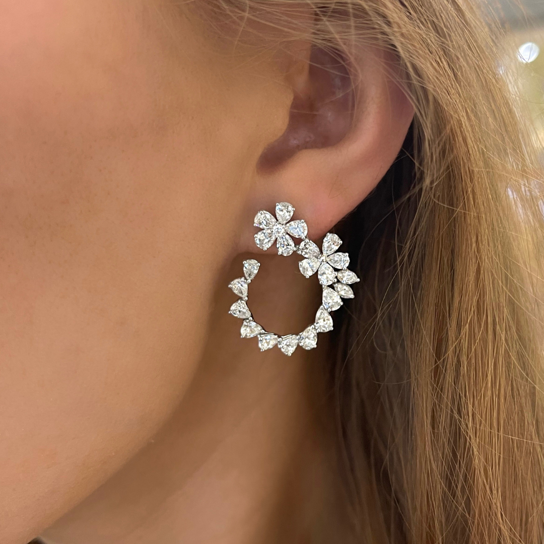 LeFevre Diamond Pear Flower Drop Earrings