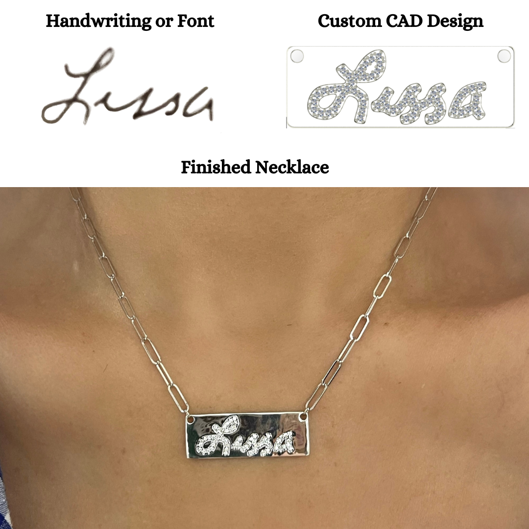 Custom Handwritten Diamond Bar Name Necklace Design DEPOSIT ONLY