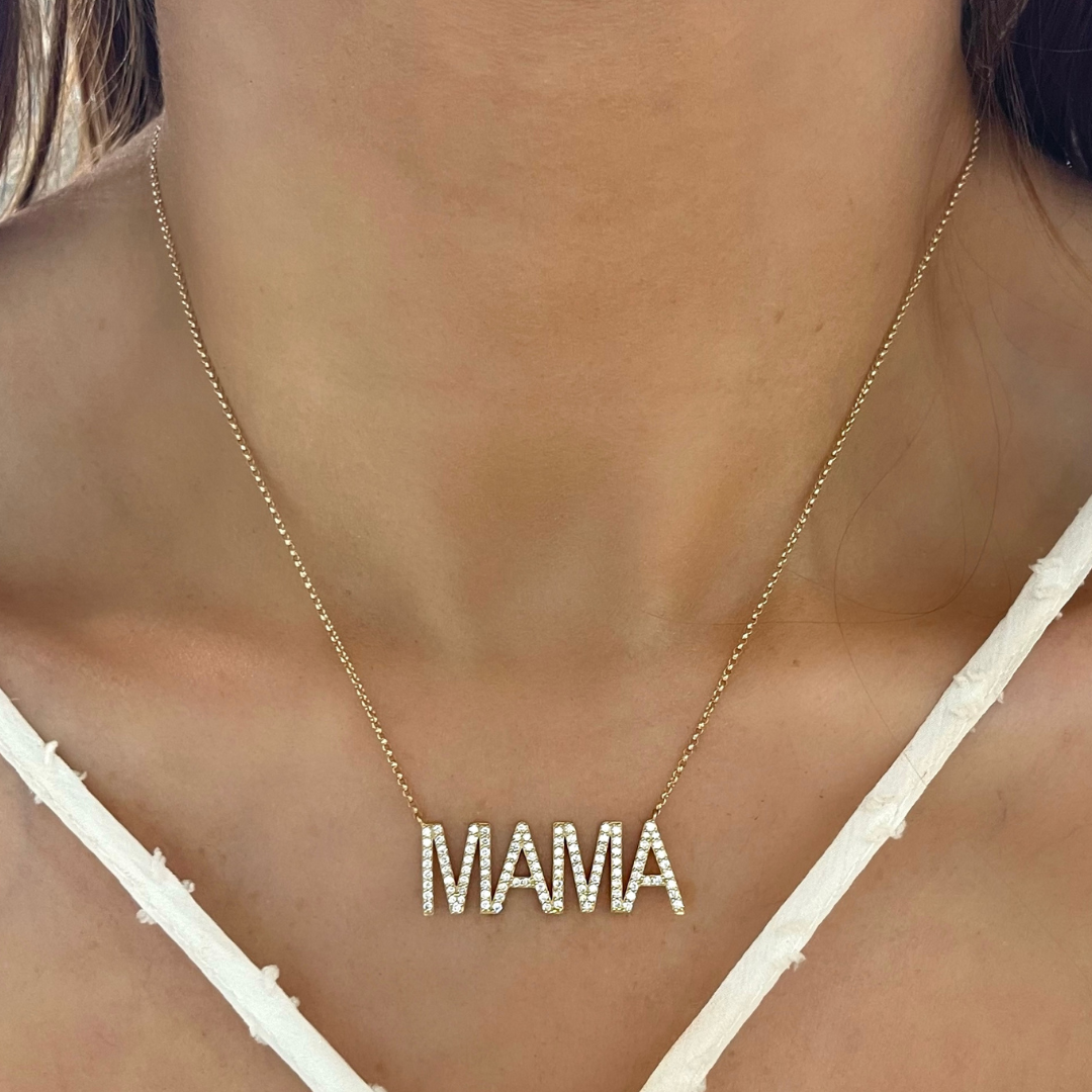 "Mama" Block Letter Diamond Necklace