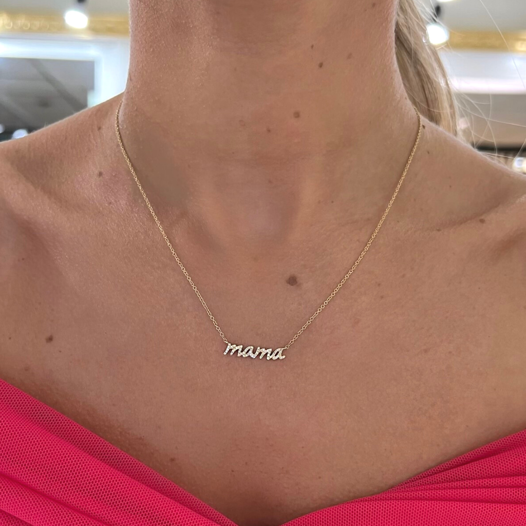 "Mama" Script Diamond Necklace