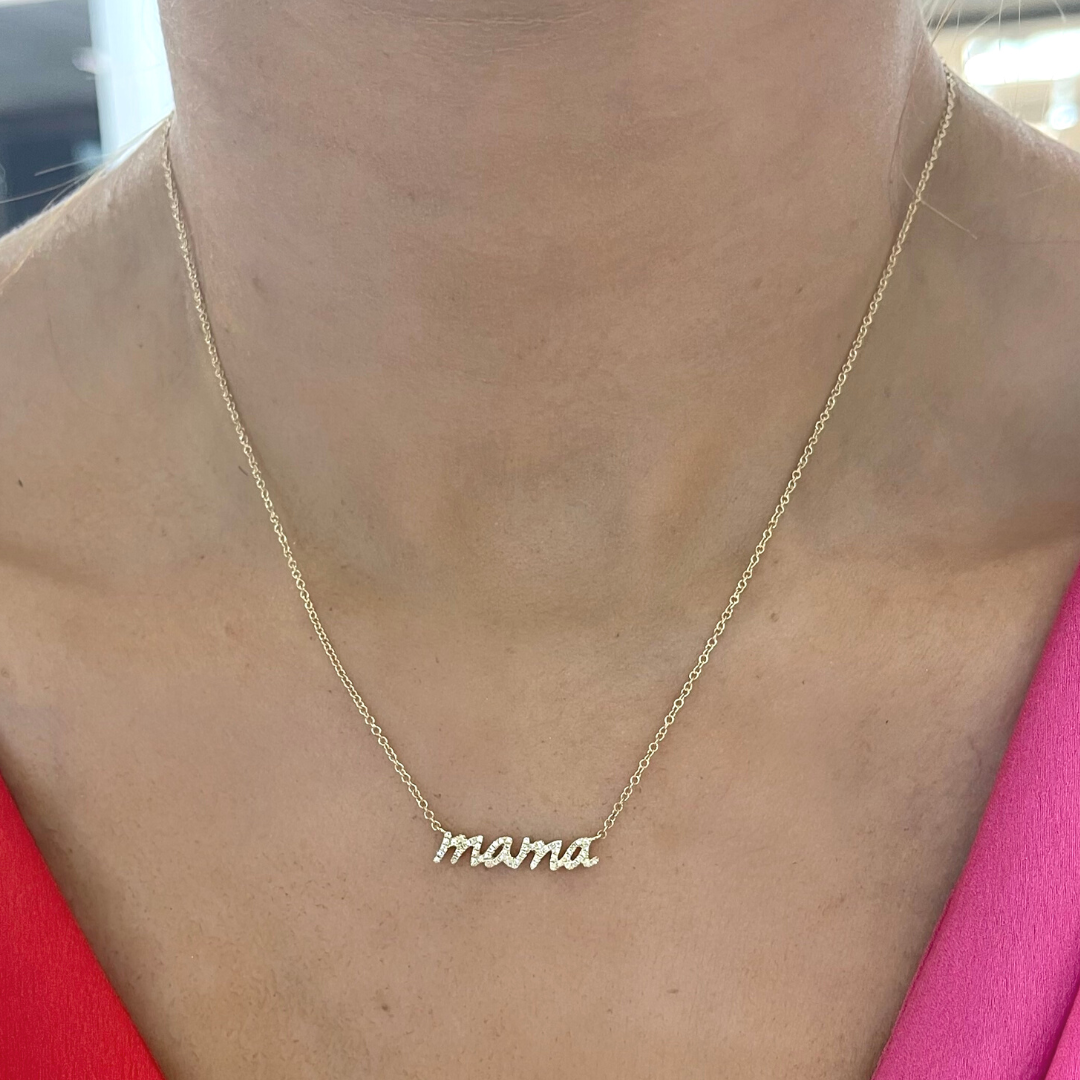 "Mama" Script Diamond Necklace