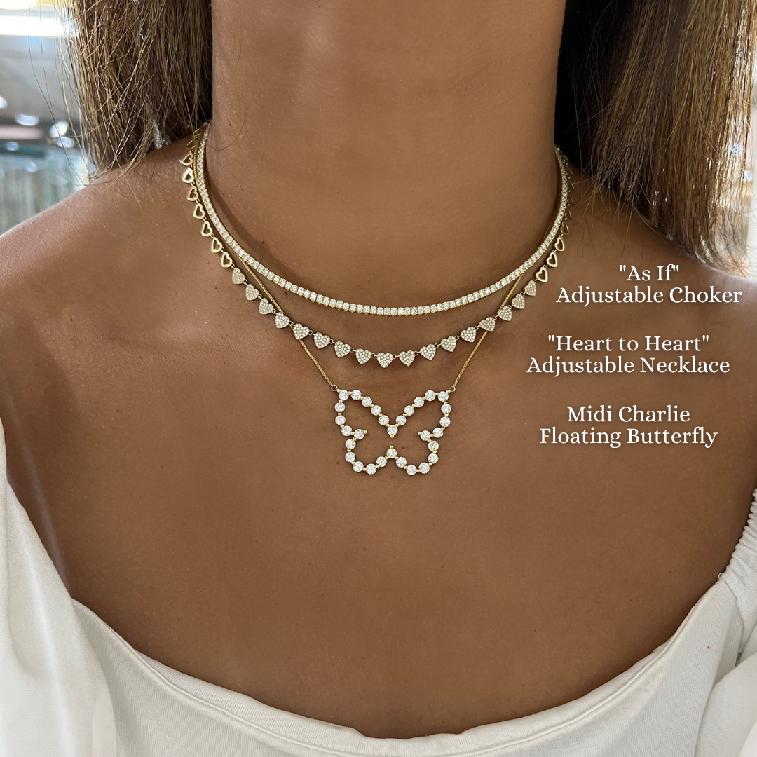 "Heart to Heart" Adjustable Pave Diamond Tennis Necklace