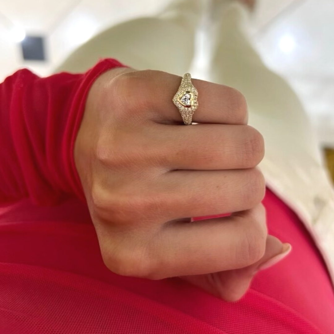 Mini Heart Pave Diamond Signet Ring