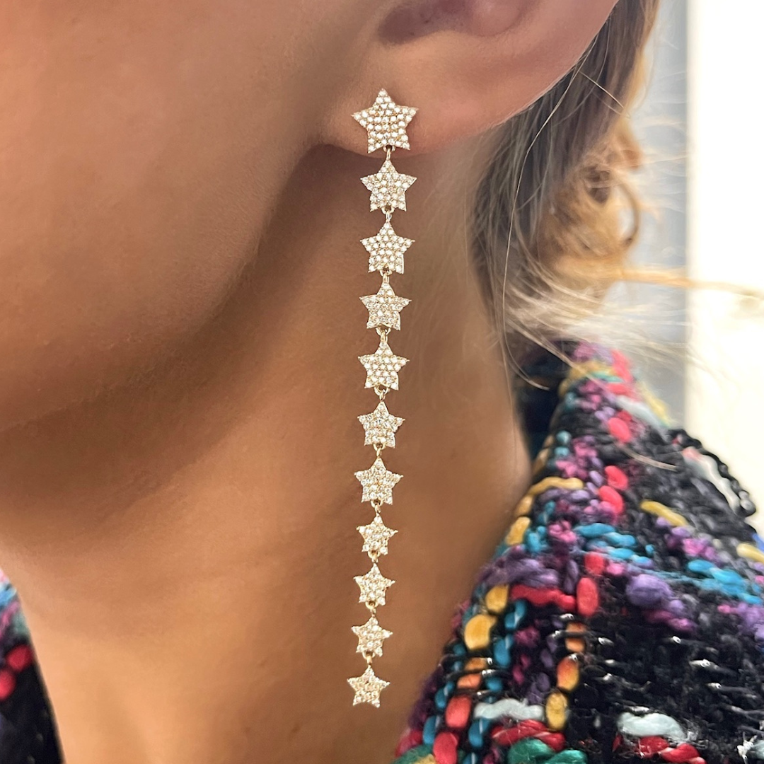 Orion Pave Diamond Dangle Star Stud Earrings 1.19 ctw