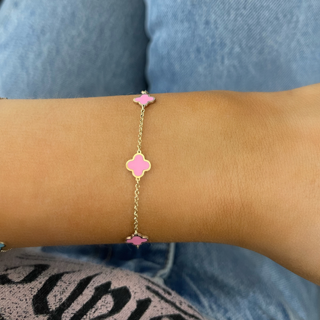 Pink Agate Clover Station Bracelet