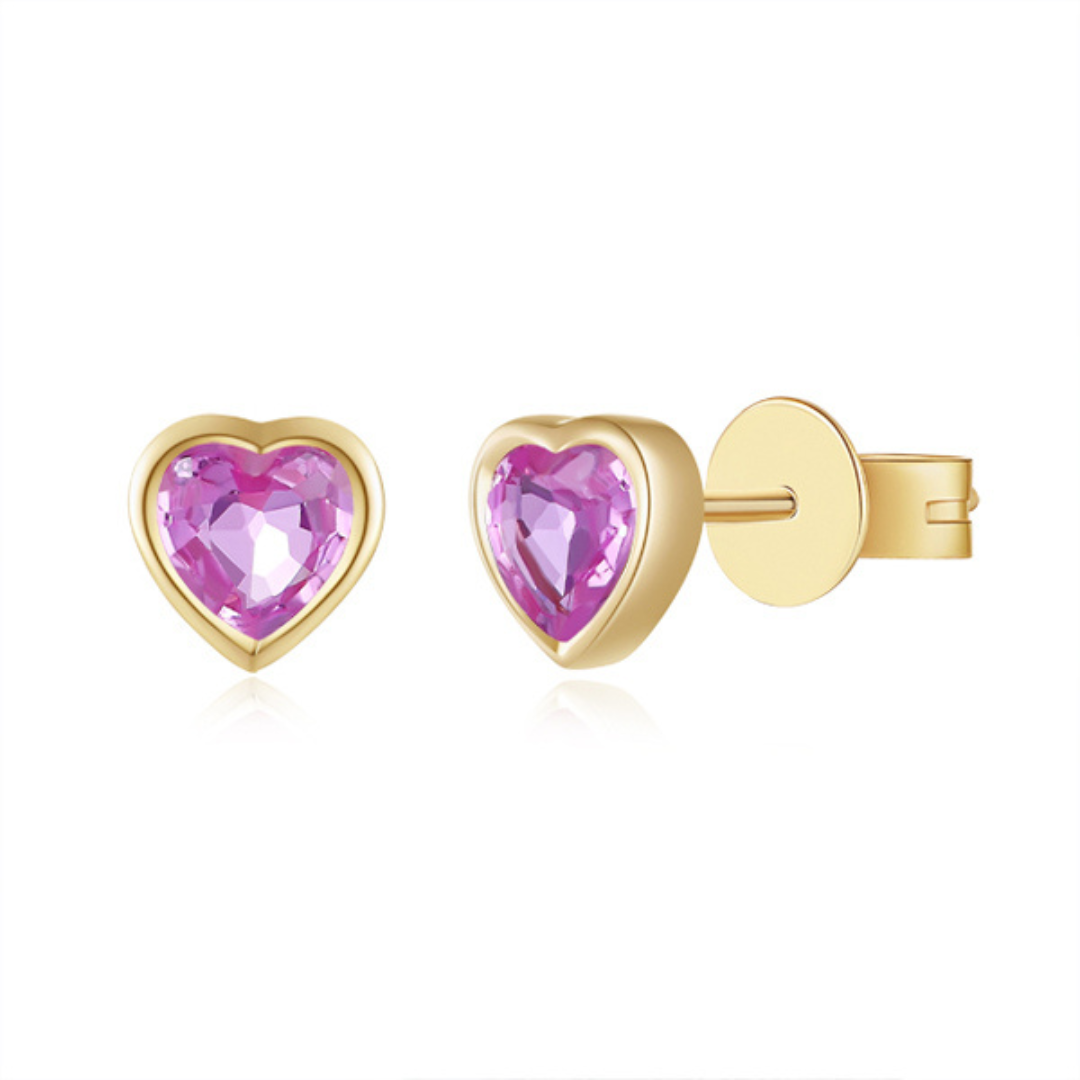 Kait Pink Sapphire Heart Stud Earrings