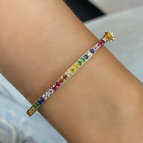 Skye Rainbow Gemstone and Diamond Bangle Bracelet
