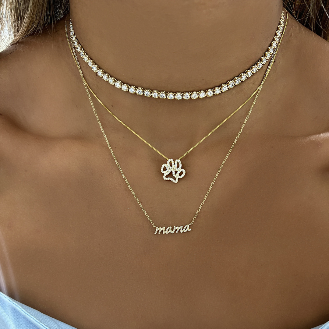 Custom Diamond Paw Print Necklace RWFJ