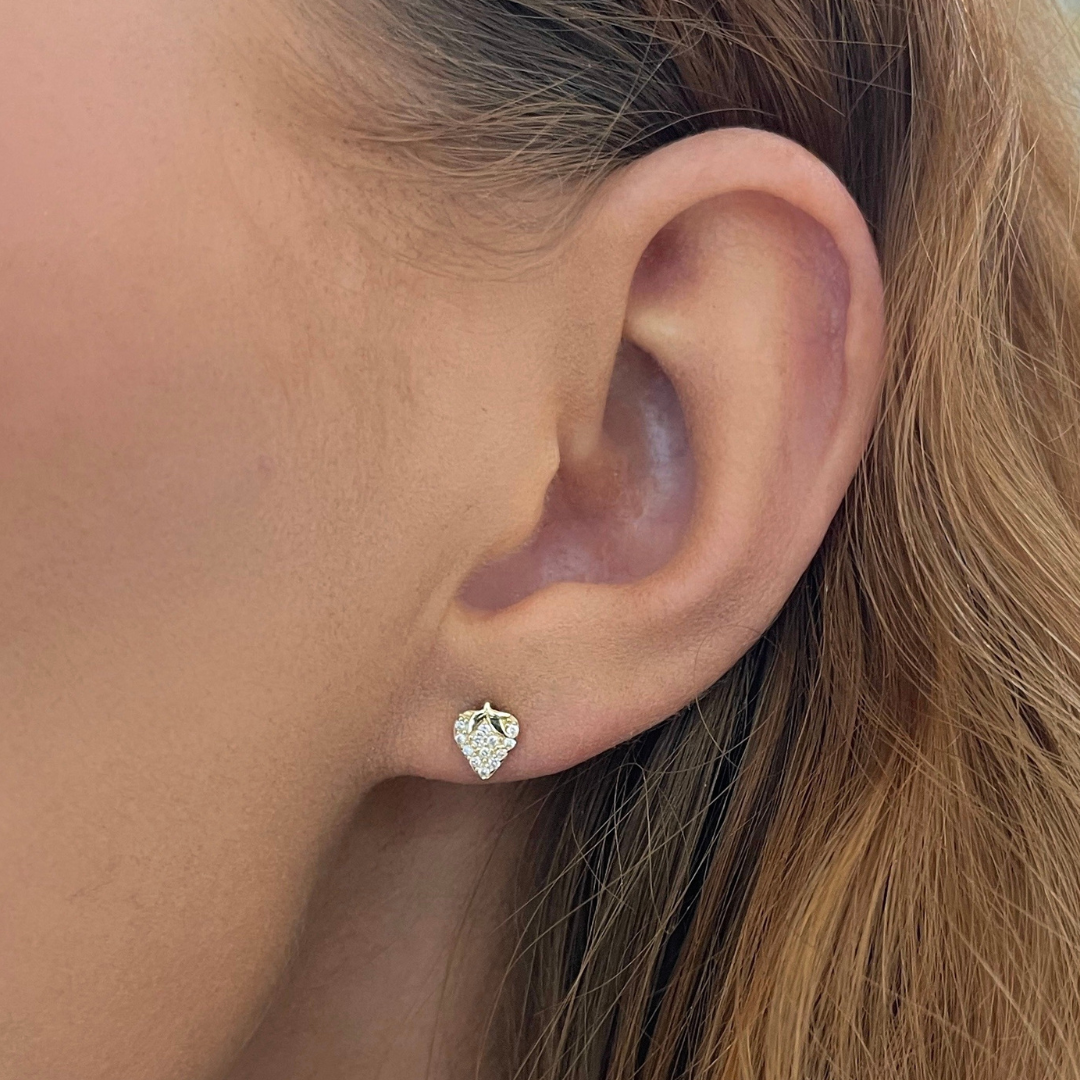 Strawberry Pave Diamond Stud Earrings