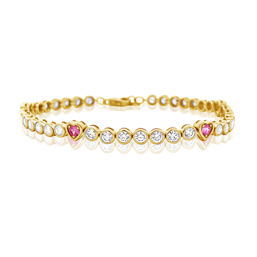 Bellamy Pink Sapphire Hearts & Diamond Bezel Adjustable Tennis Bracelet 3.10 ctw