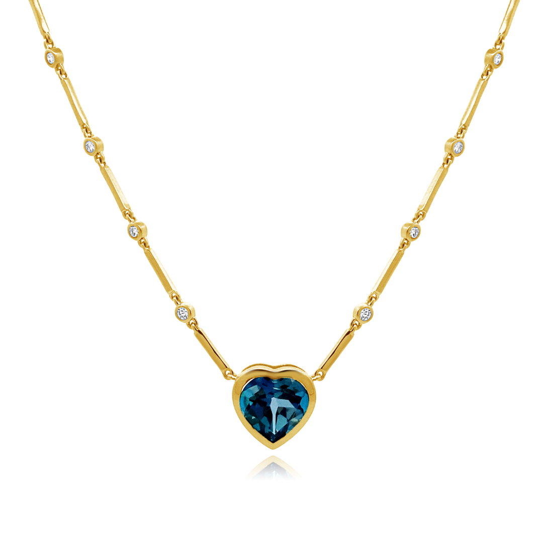 Bianka Blue Topaz Heart & Diamond Bezel Necklace