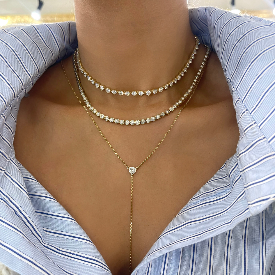 Two Stone Diamonds By The Yard Lariat Necklace 0.18 ctw RW Fine