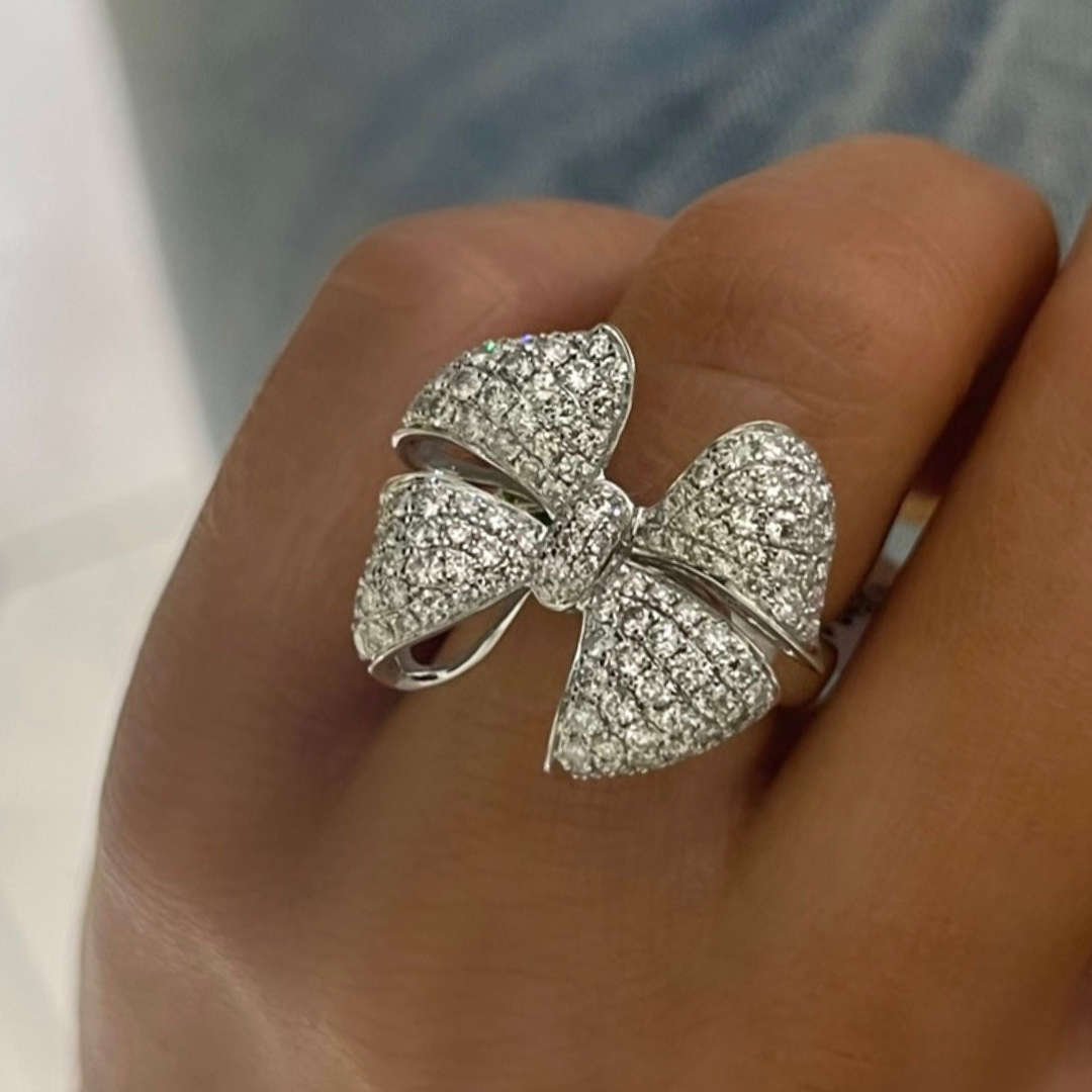 Little Martha May Pave Diamond Bow Cocktail Ring 2.13 ctw
