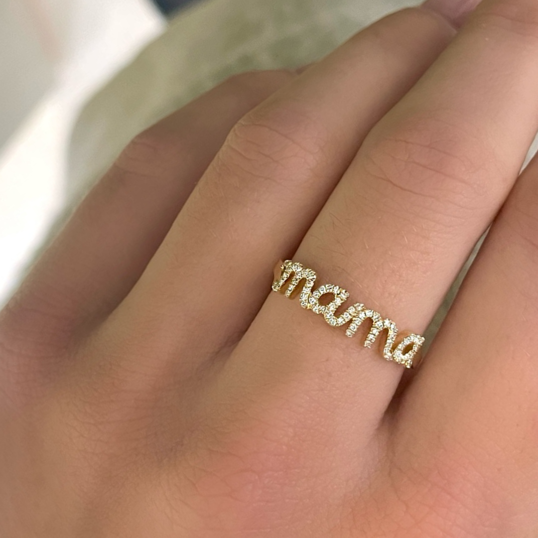 "Mama" Script Diamond Ring