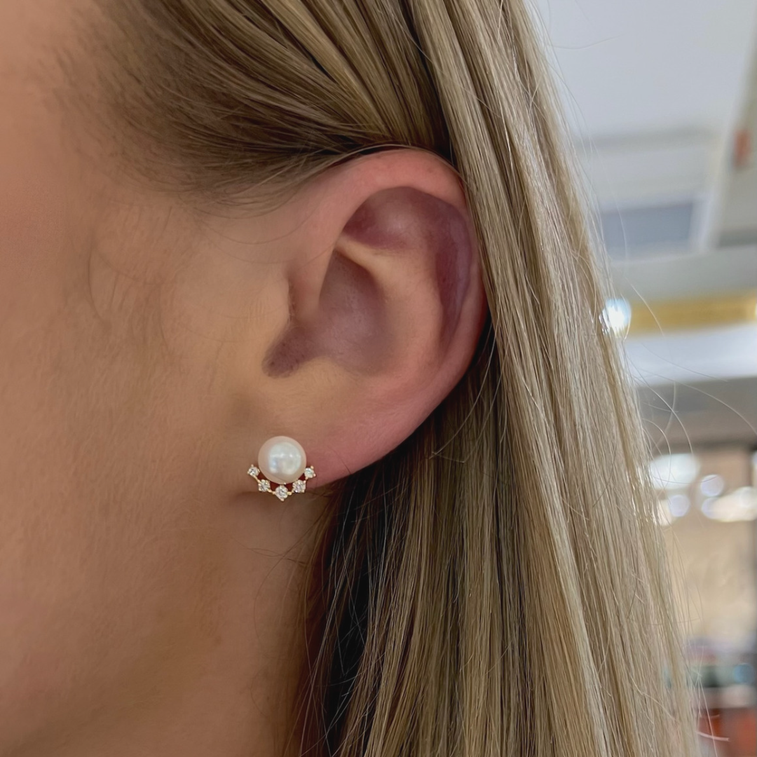 Scarlett Pearl & Diamond Stud Earrings