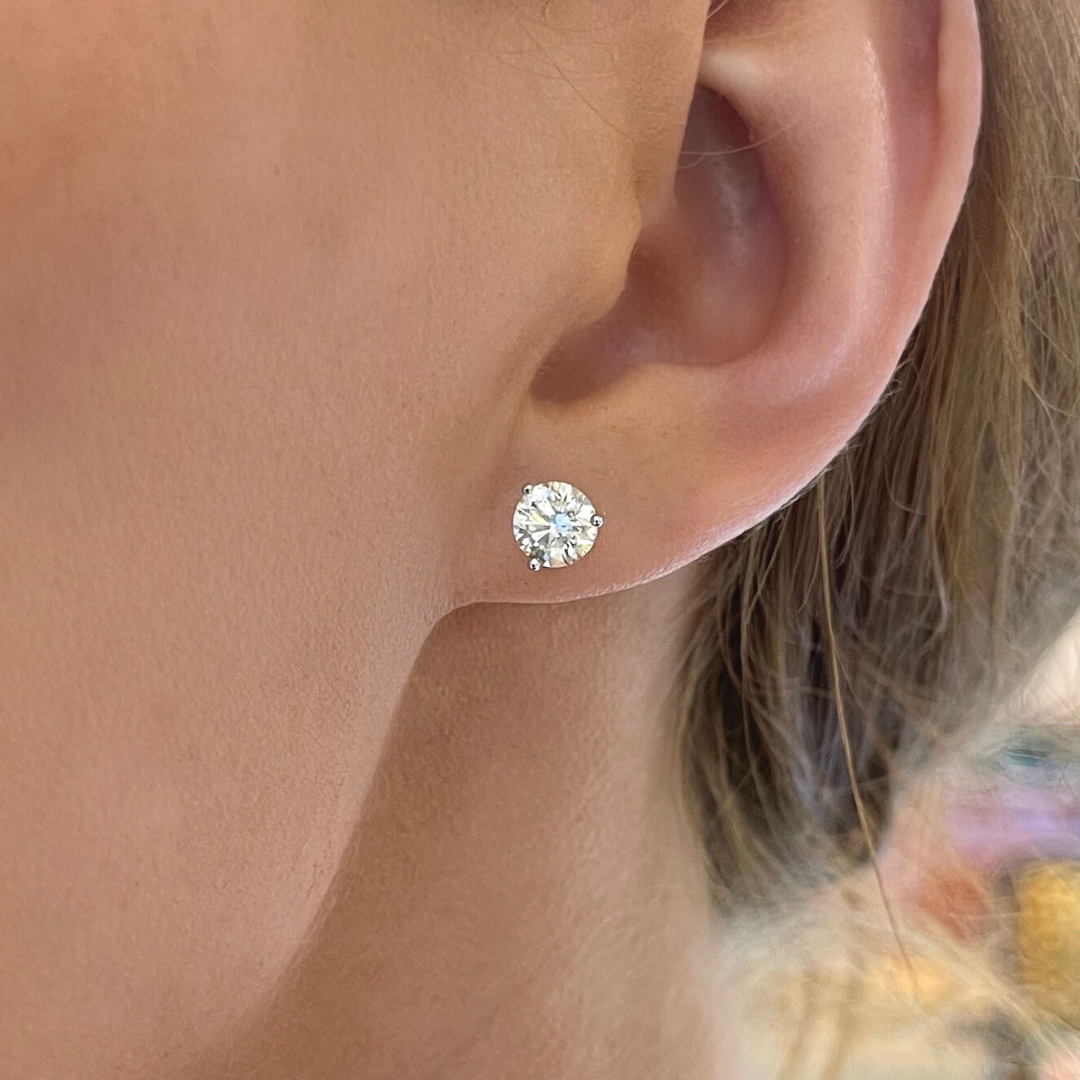 Three Prong Martini Natural Diamond Stud Earrings