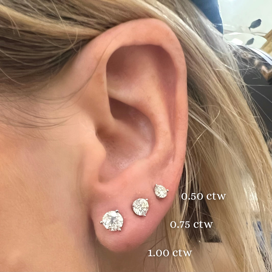 Three diamond stud earrings deals