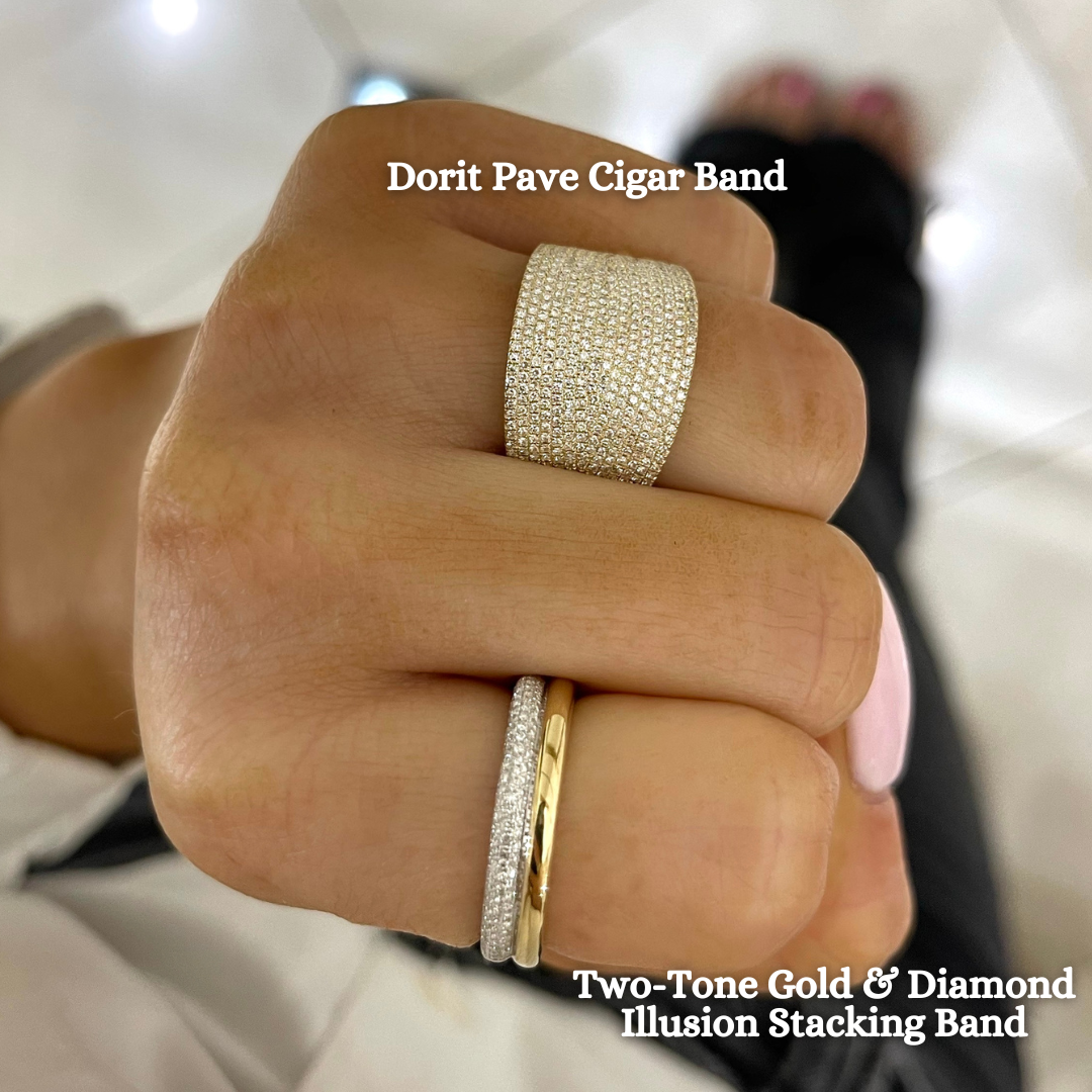 Two-Tone Gold & Pave Diamond Illusion Stacking Band