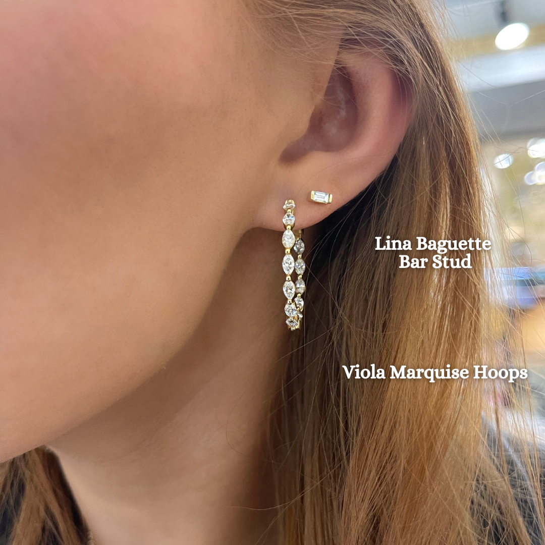 Lina Baguette Bar Diamond Stud Earrings