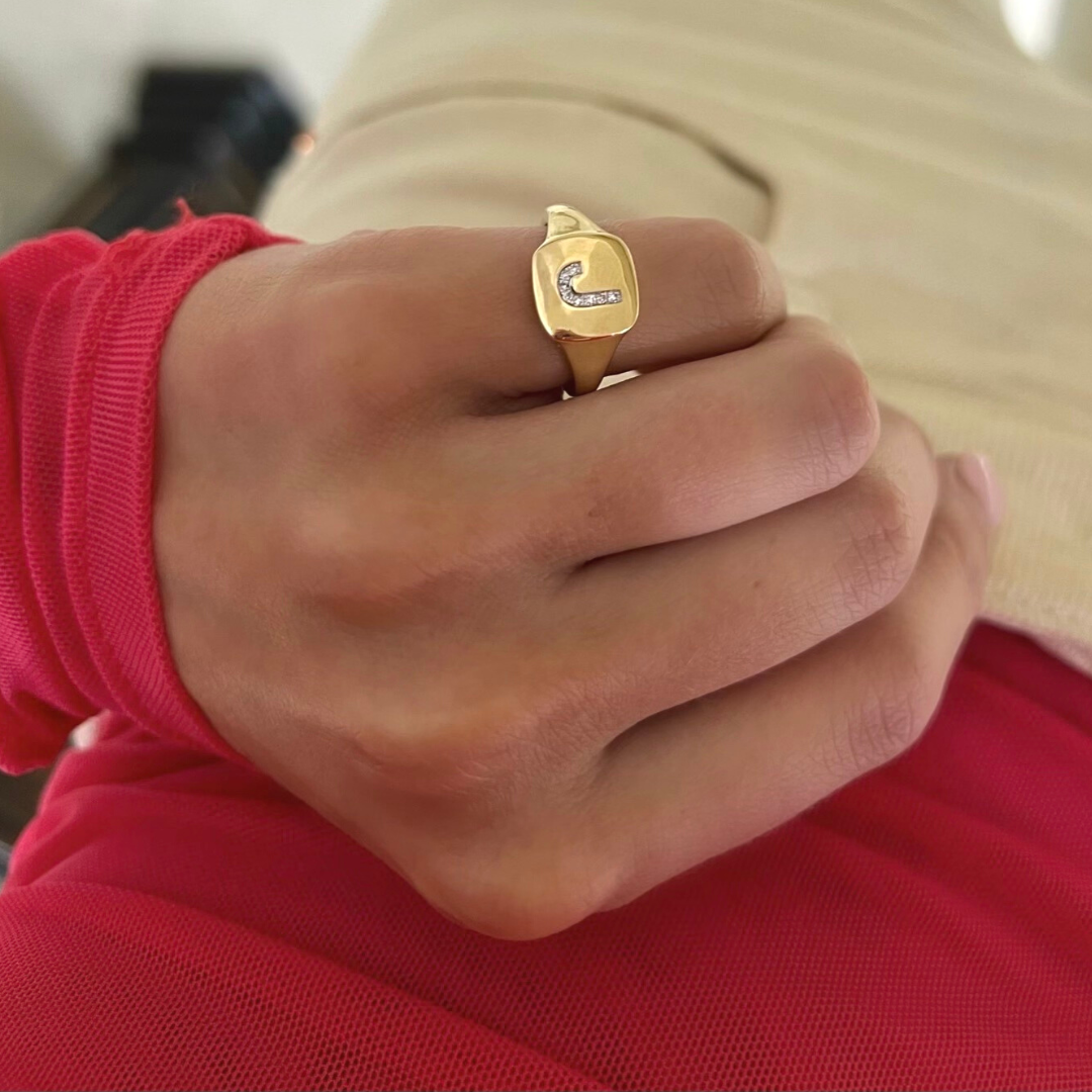22ct Gold Initial Signet Ring - UK Size M | Lucille London