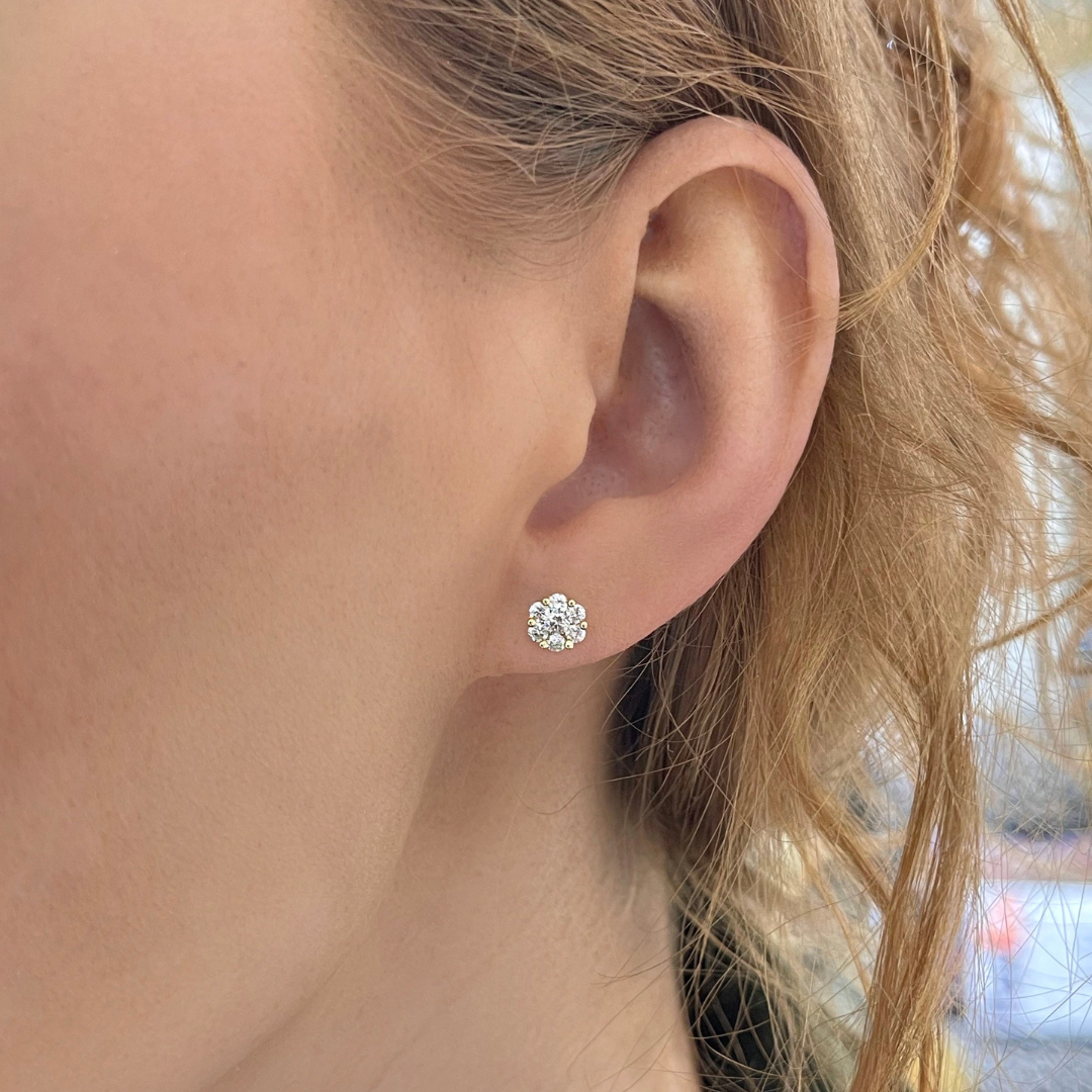Flora Diamond Cluster Stud Earrings