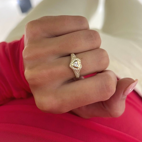 Mini Heart Pave Diamond Signet Ring