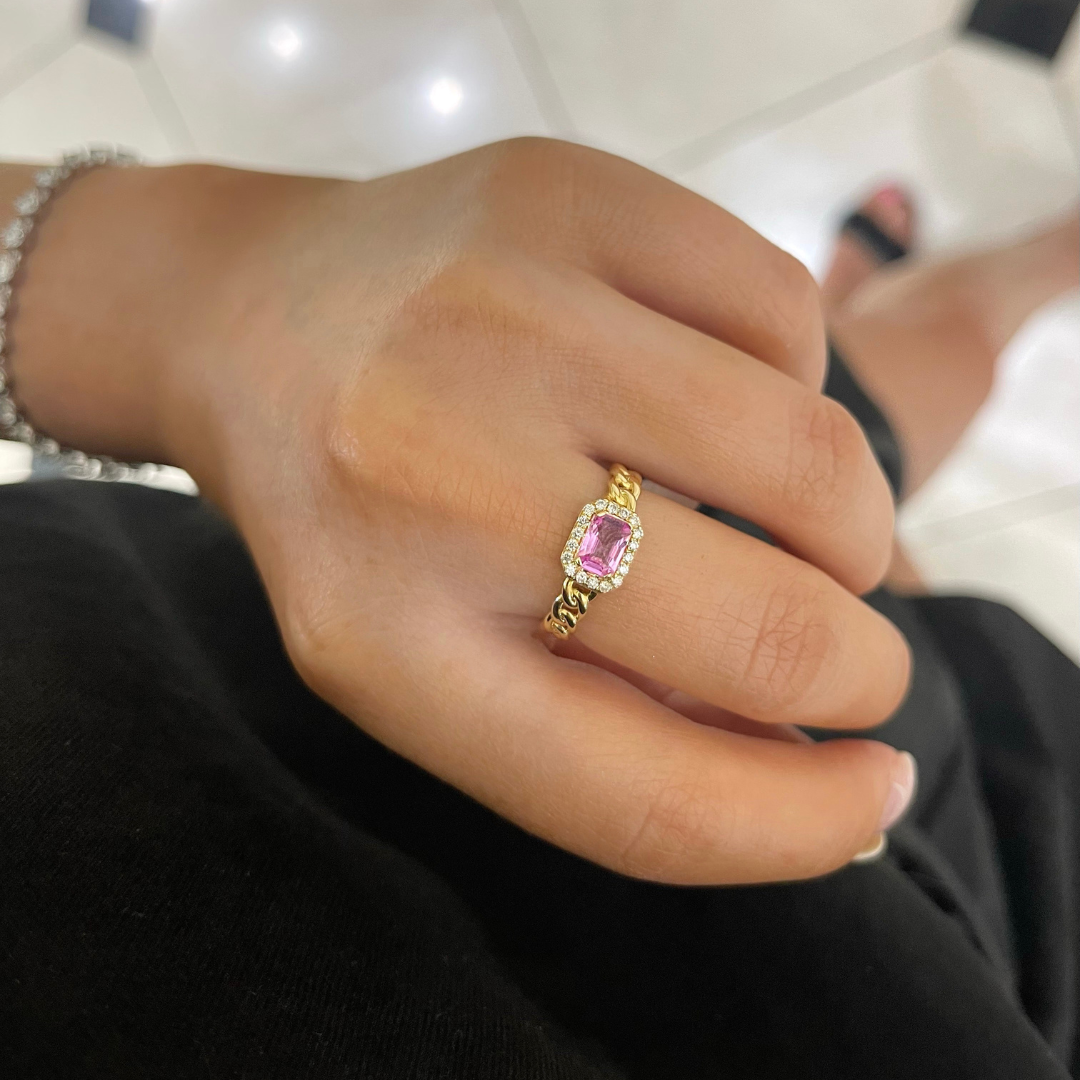 Aster Pink Sapphire Chain Link Ring