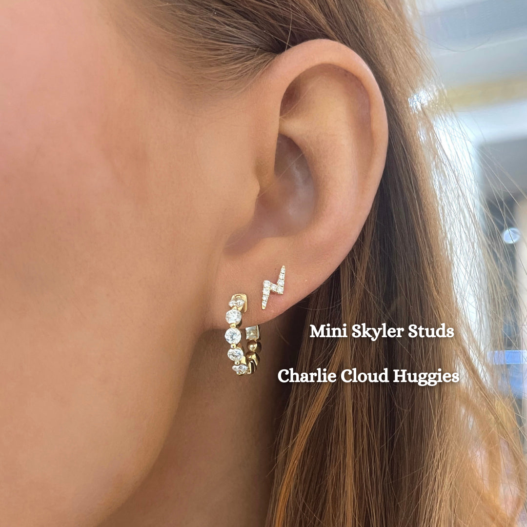 Mini Skyler Lightning Bolt Diamond Stud Earrings