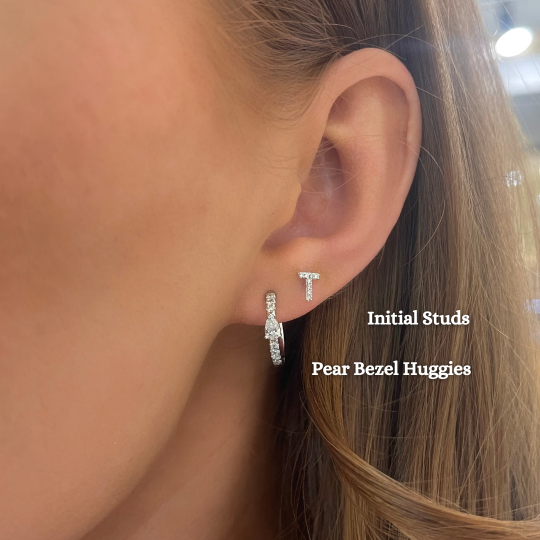 Pear Bezel Diamond Huggie Earrings