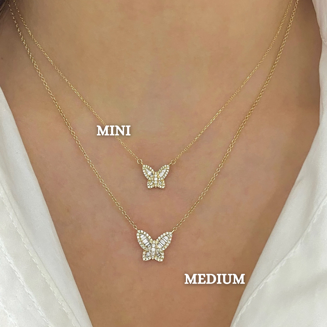 Ladies Butterfly Charm Pendant Necklace in Sterling Silver