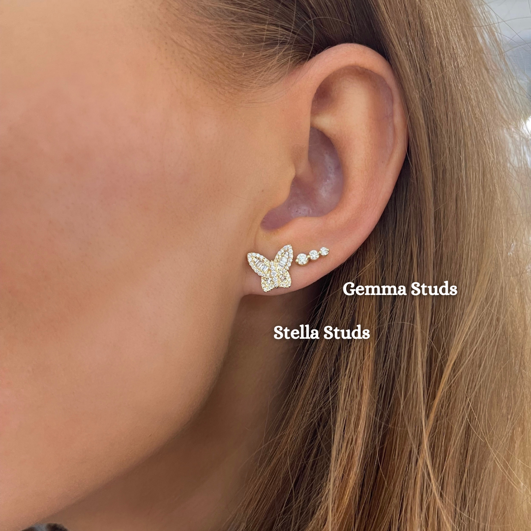 Stella Dainty Diamond Baguette Butterfly Stud Earrings RW Fine