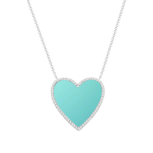 Turquoise Love Diamond Outline Heart Necklace